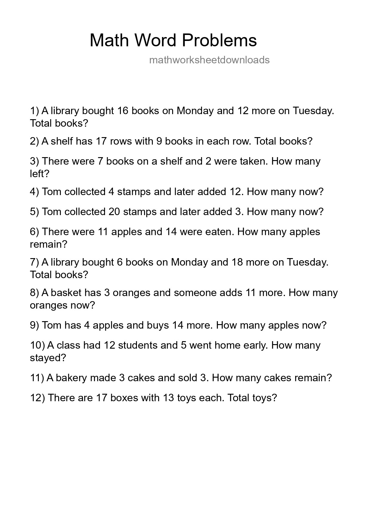 Math Word Problem Worksheet