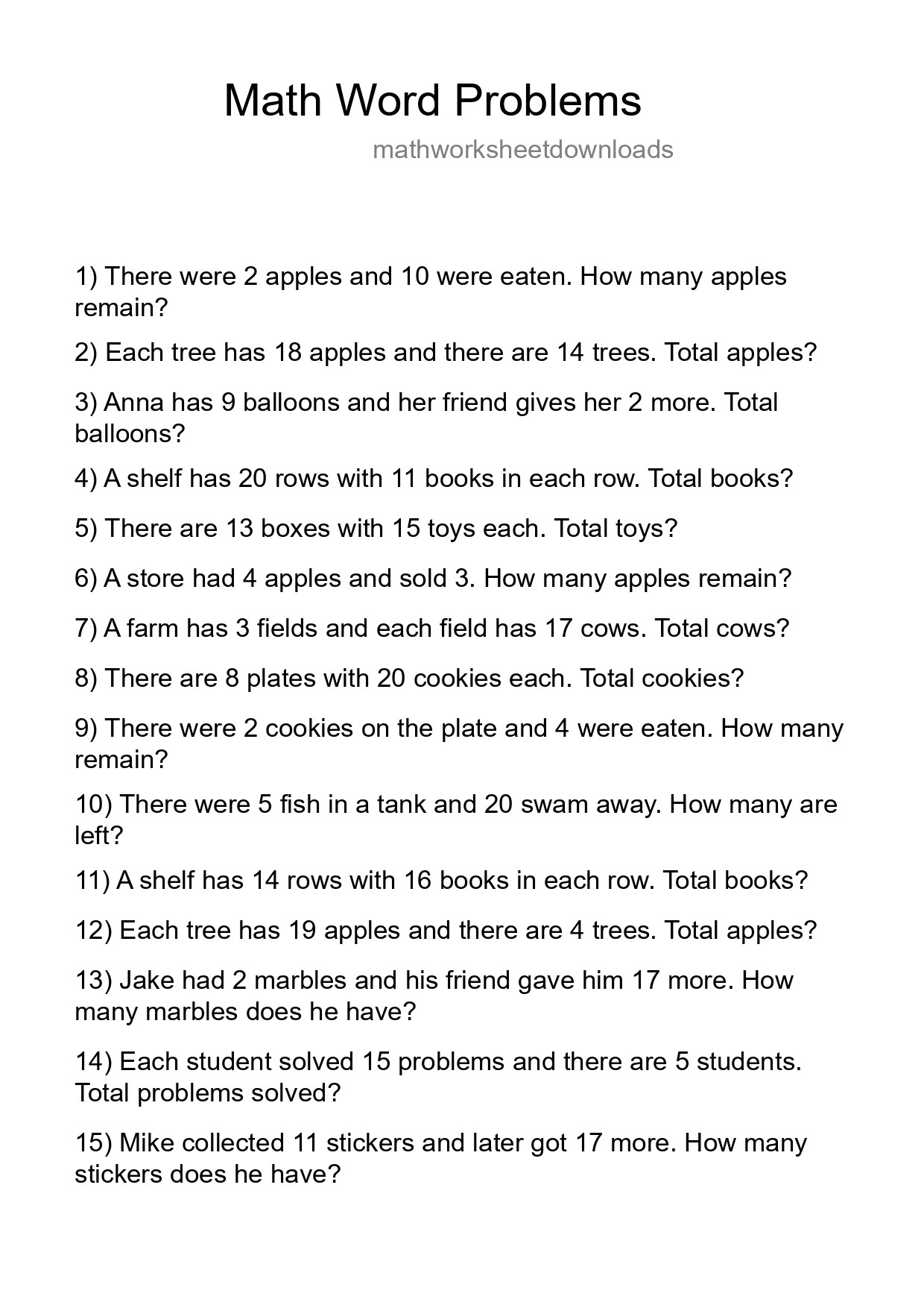 Math Word Problem Worksheet