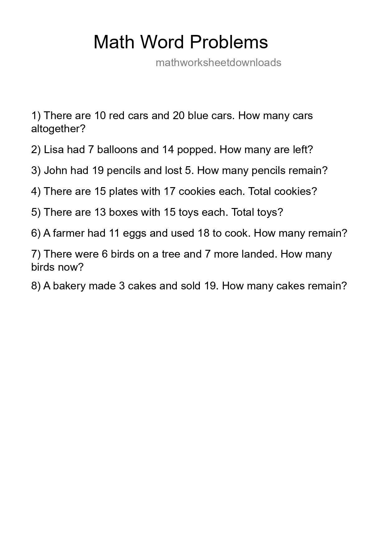 Math Word Problem Worksheet
