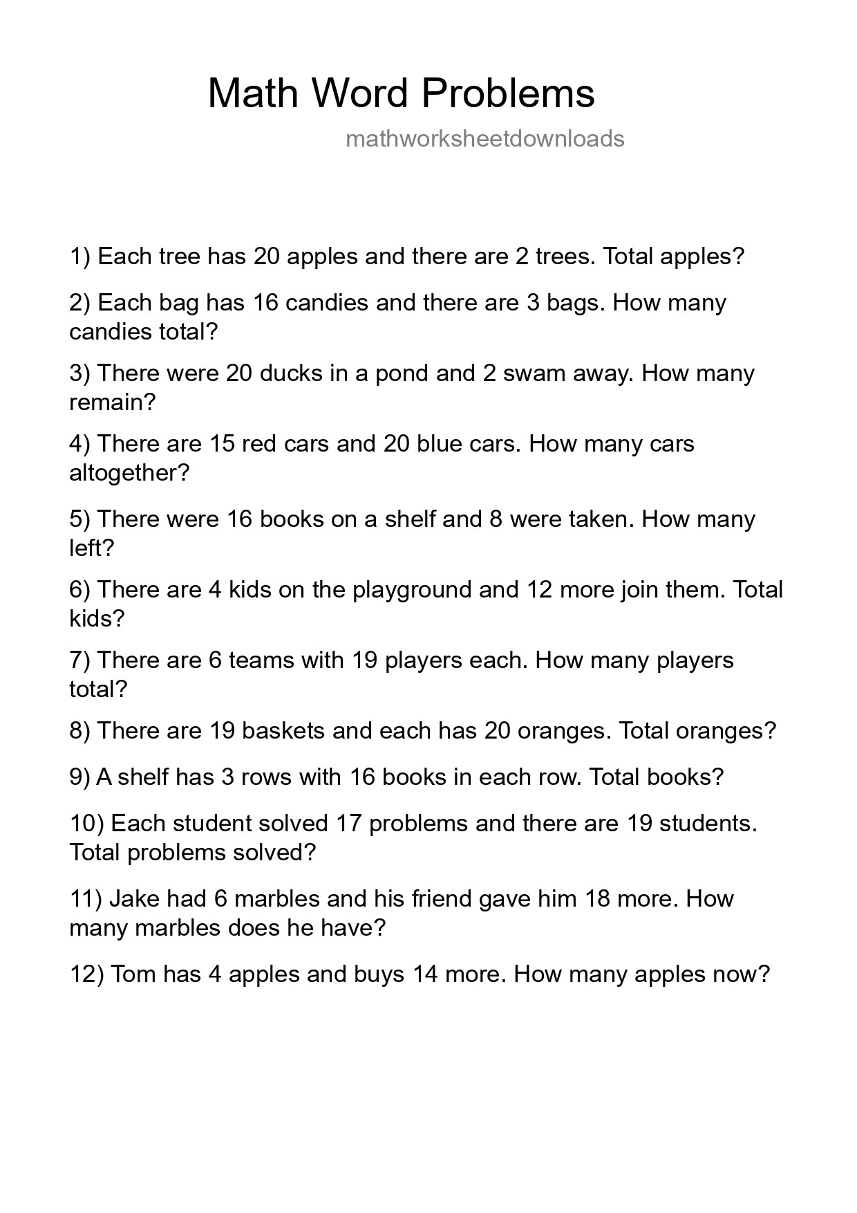 Math Word Problem Worksheet