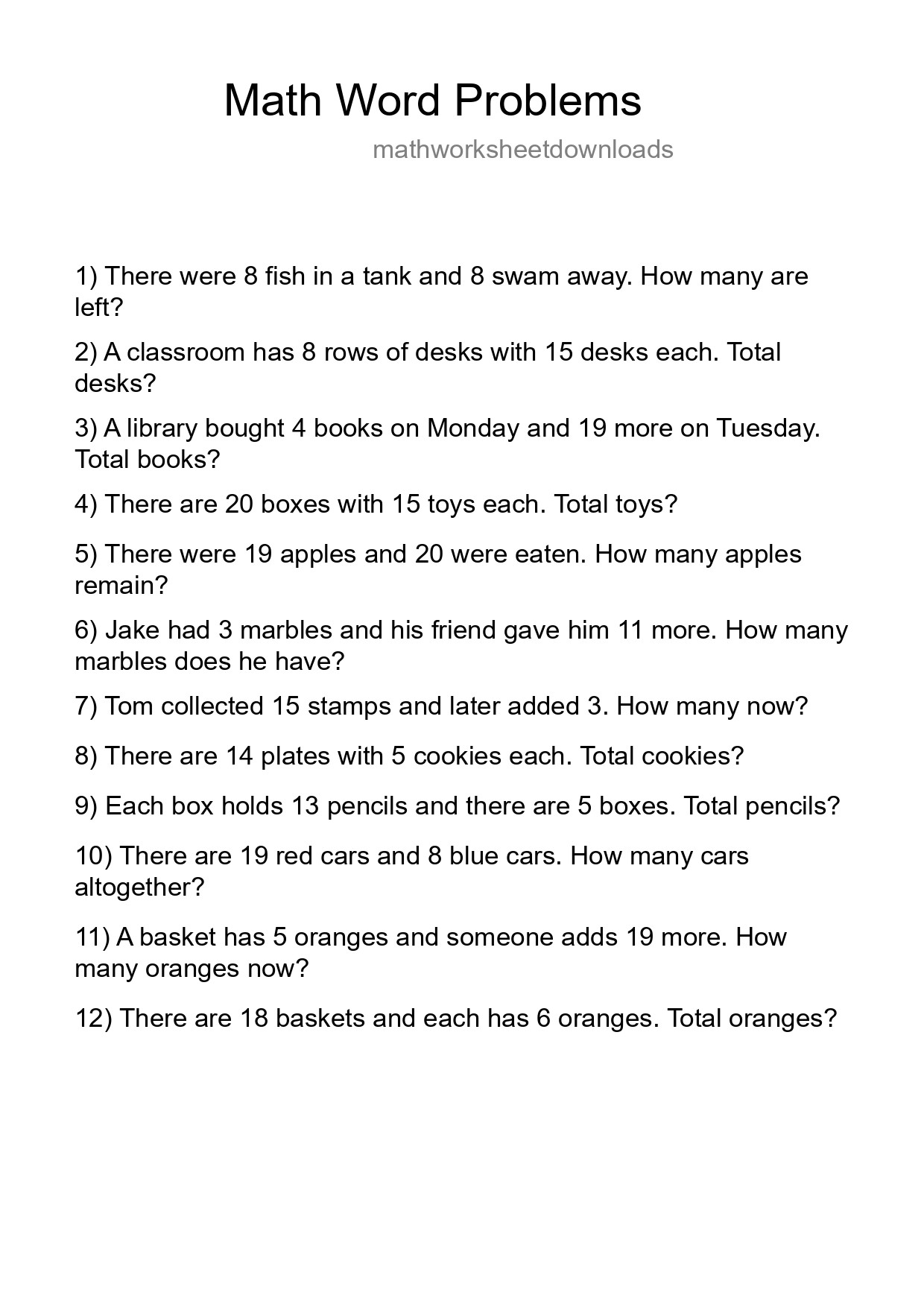 Math Word Problem Worksheet