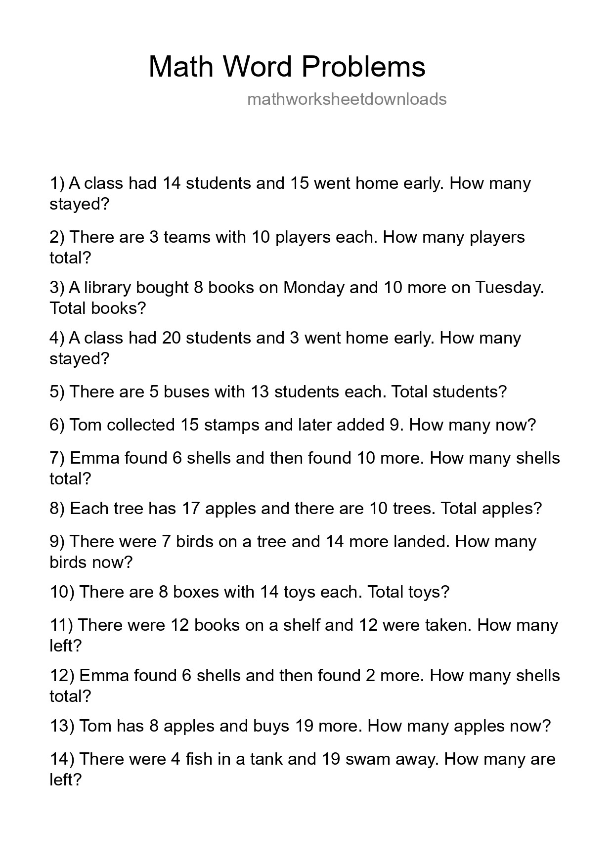 Math Word Problem Worksheet