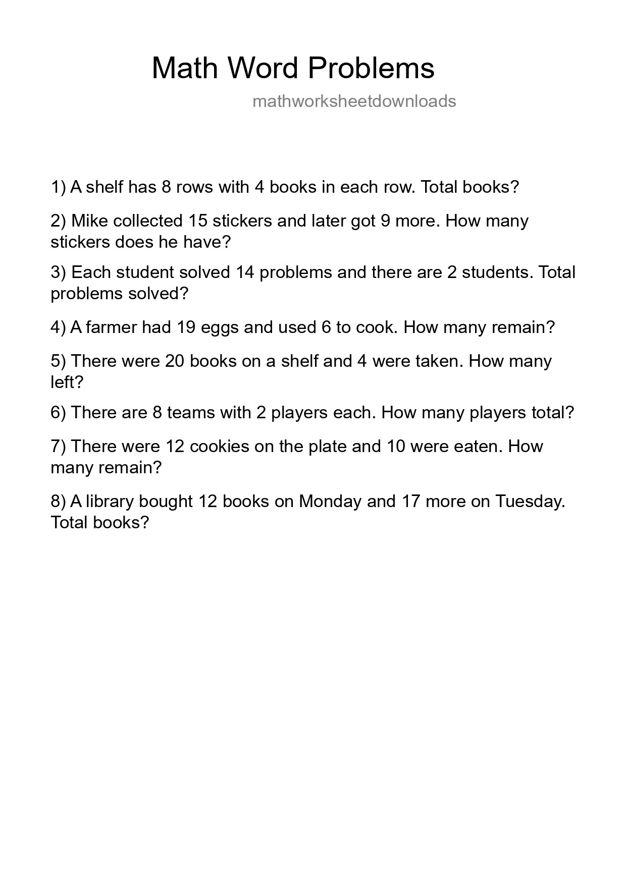 Math Word Problem Worksheet
