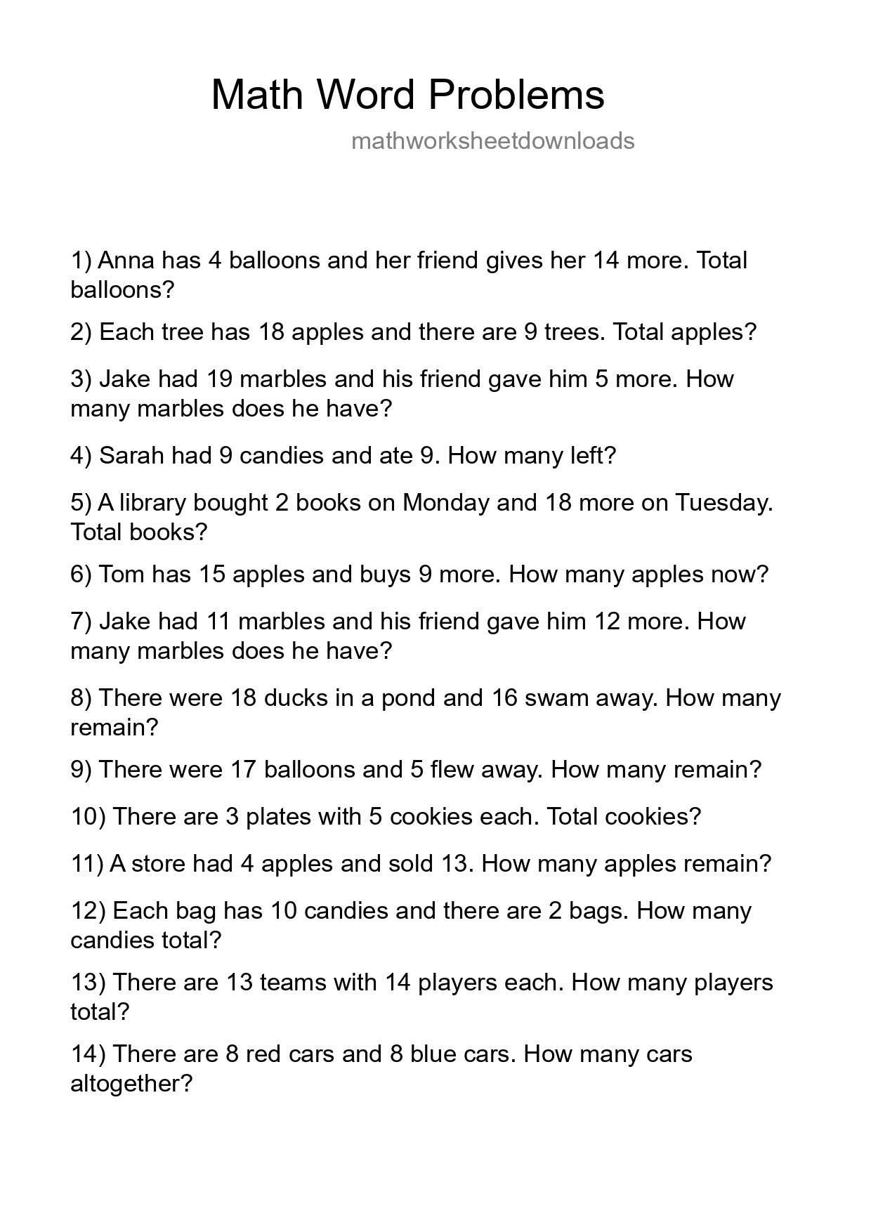 Math Word Problem Worksheet