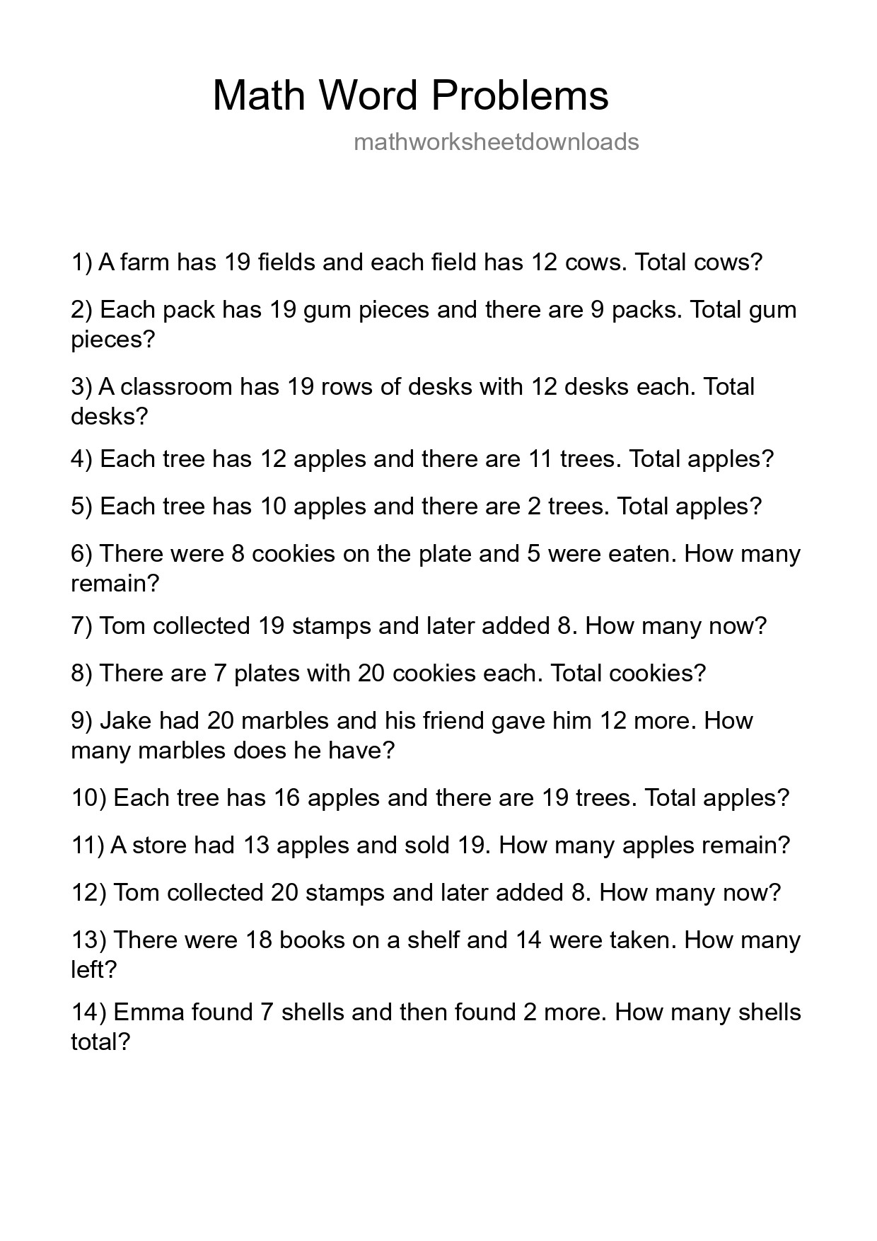 Math Word Problem Worksheet