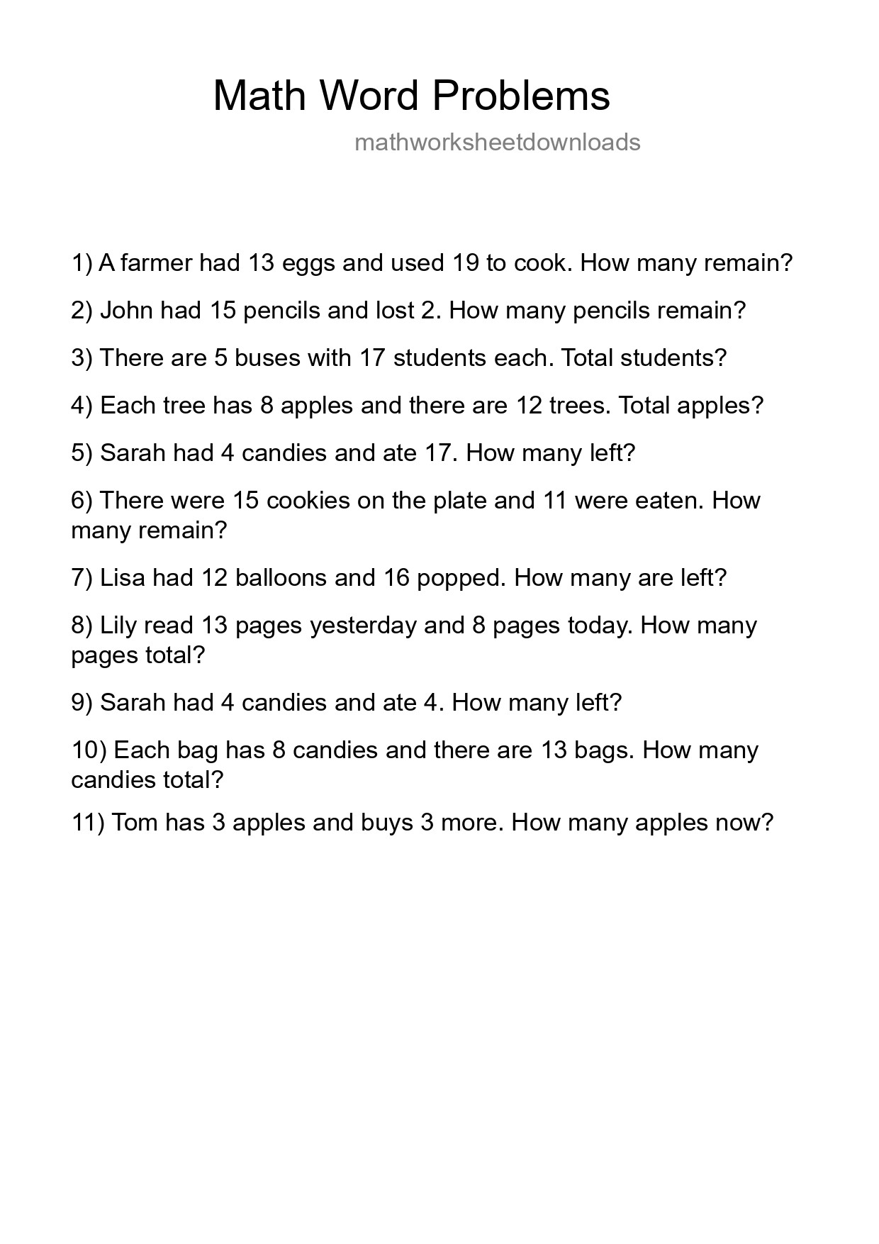 Math Word Problem Worksheet