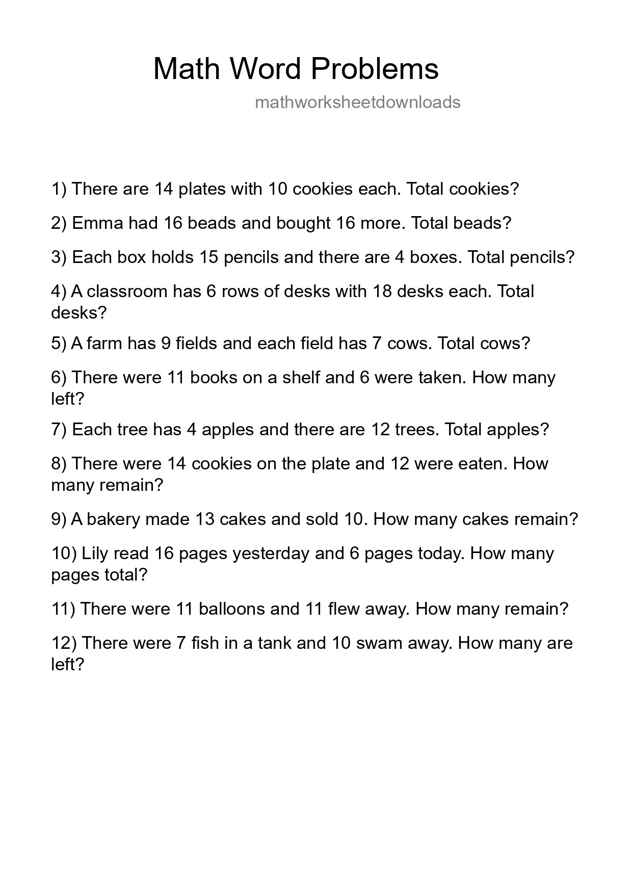 Math Word Problem Worksheet