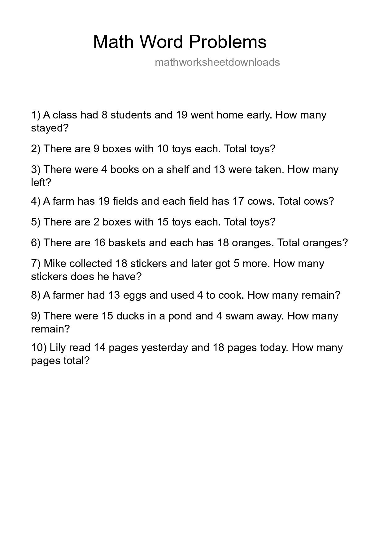 Math Word Problem Worksheet