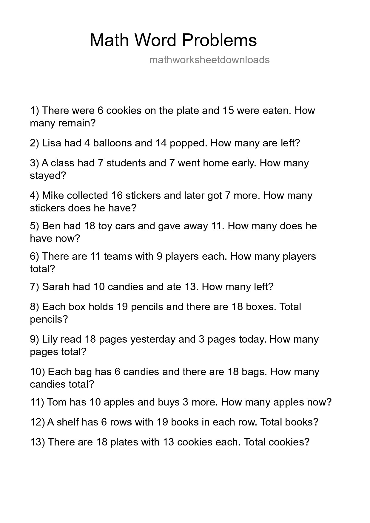 Math Word Problem Worksheet