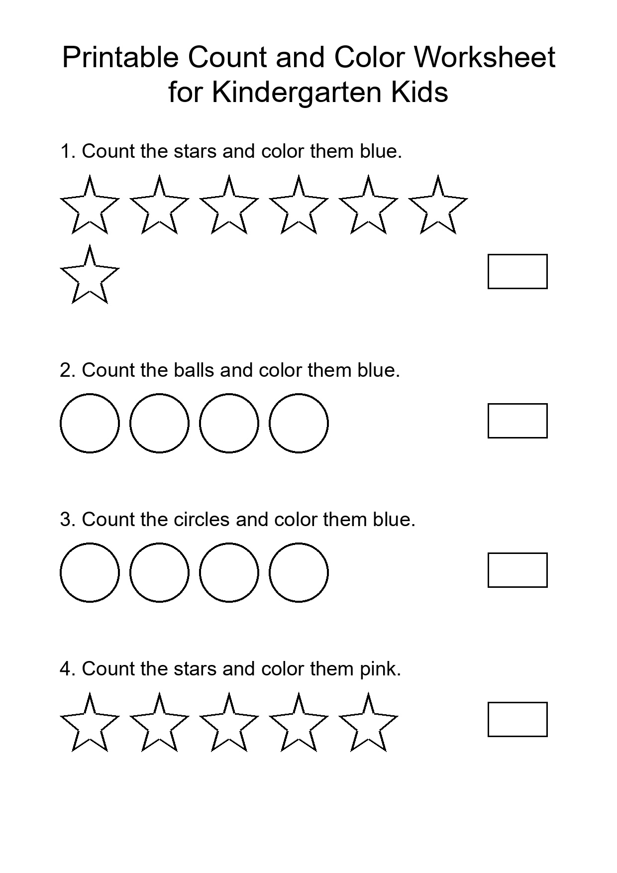 Printable Count and Color Worksheet for Kindergarten Kids