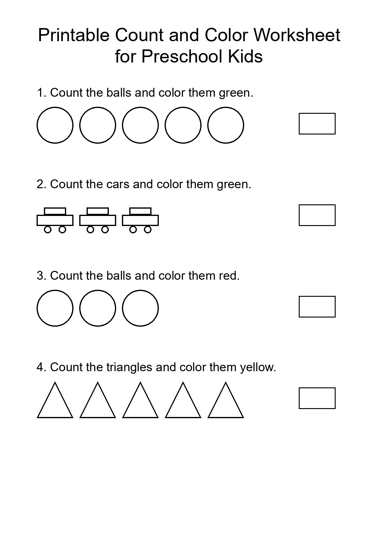 Printable Count and Color Worksheet for Preschool Kids