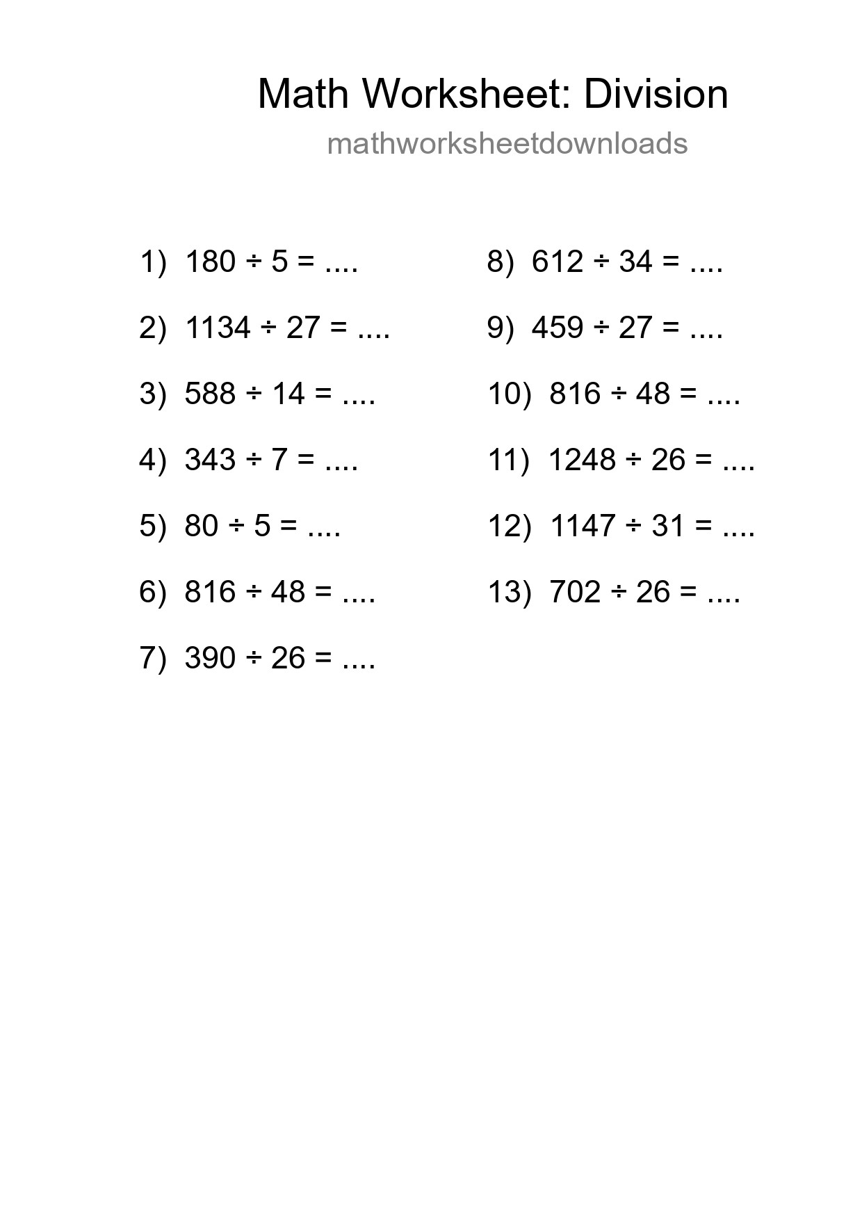 Printable Free 13 Division Math Worksheet For Grade 2 - Part 125