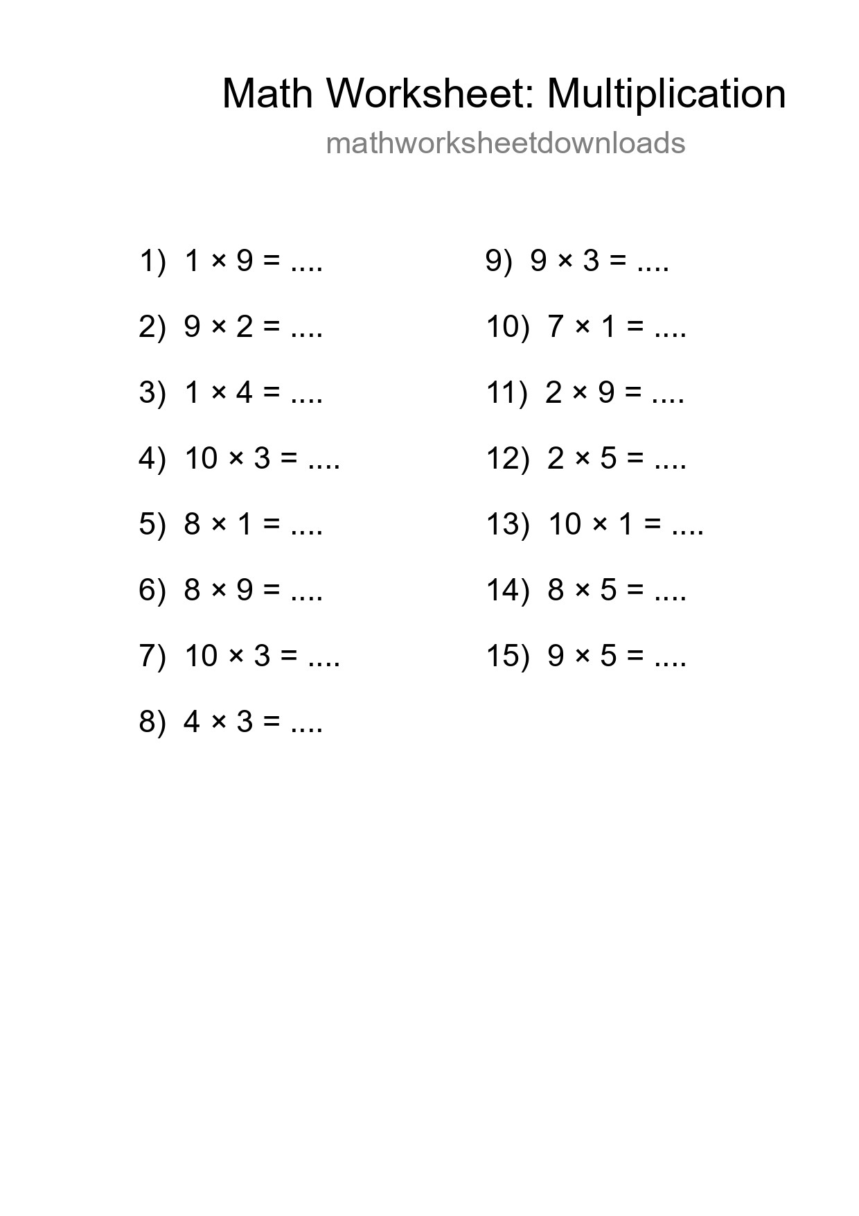 Printable Free 15 Multiplication Math Worksheet For Grade 1 - Part 282