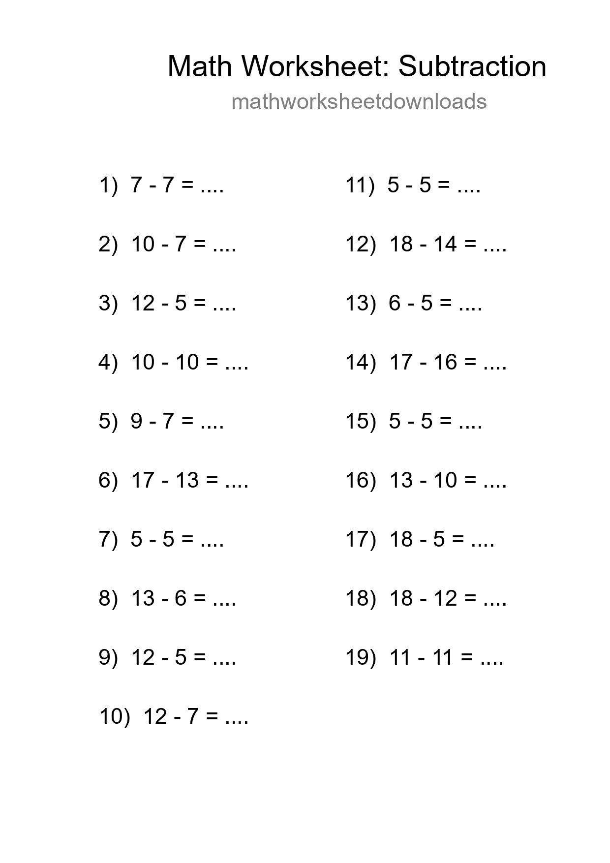 Printable Free 19 Subtraction Math Worksheet For Grade 2 - Part 272