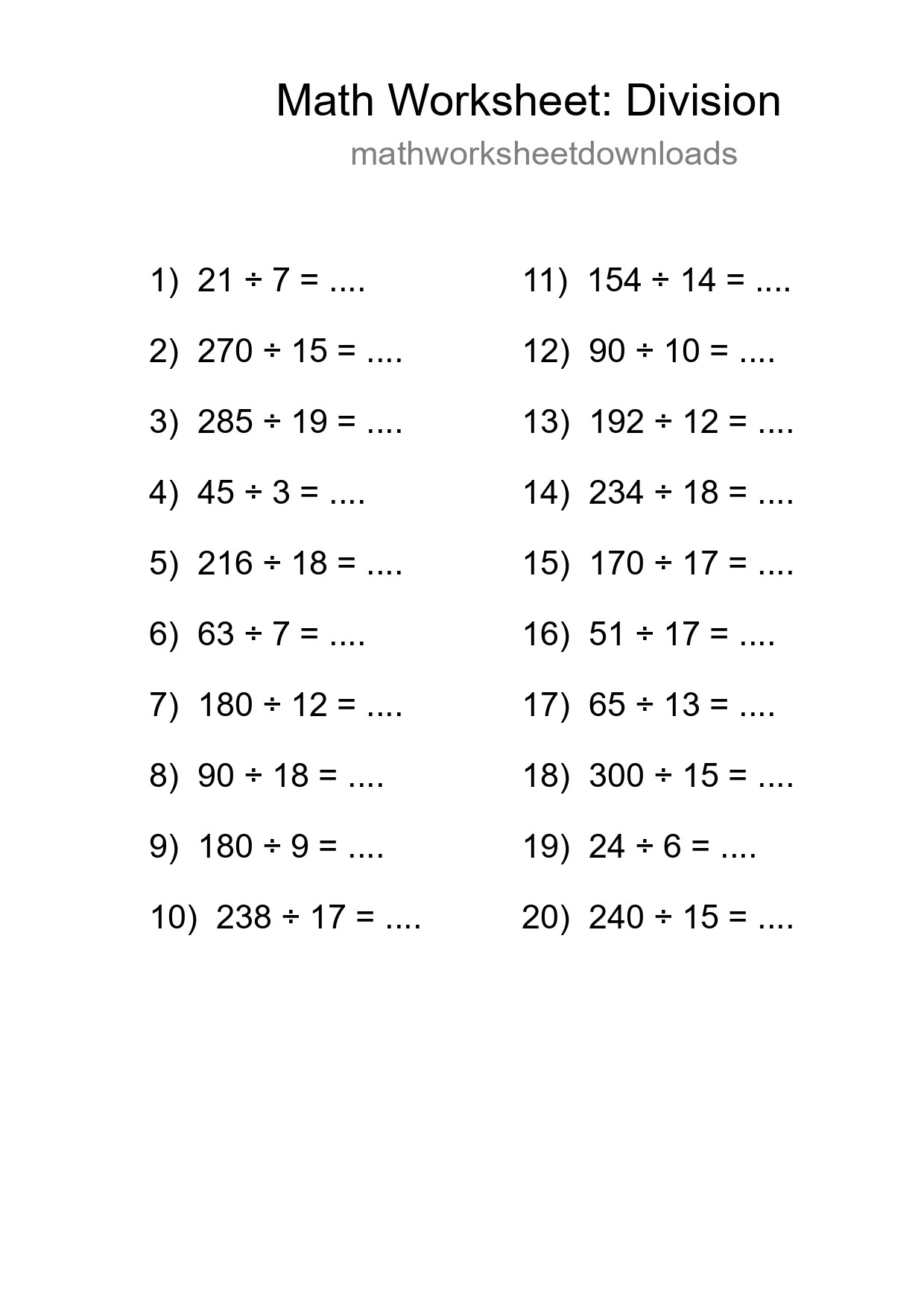 Printable Free 20 Division Math Worksheet For Grade 2 - Part 136