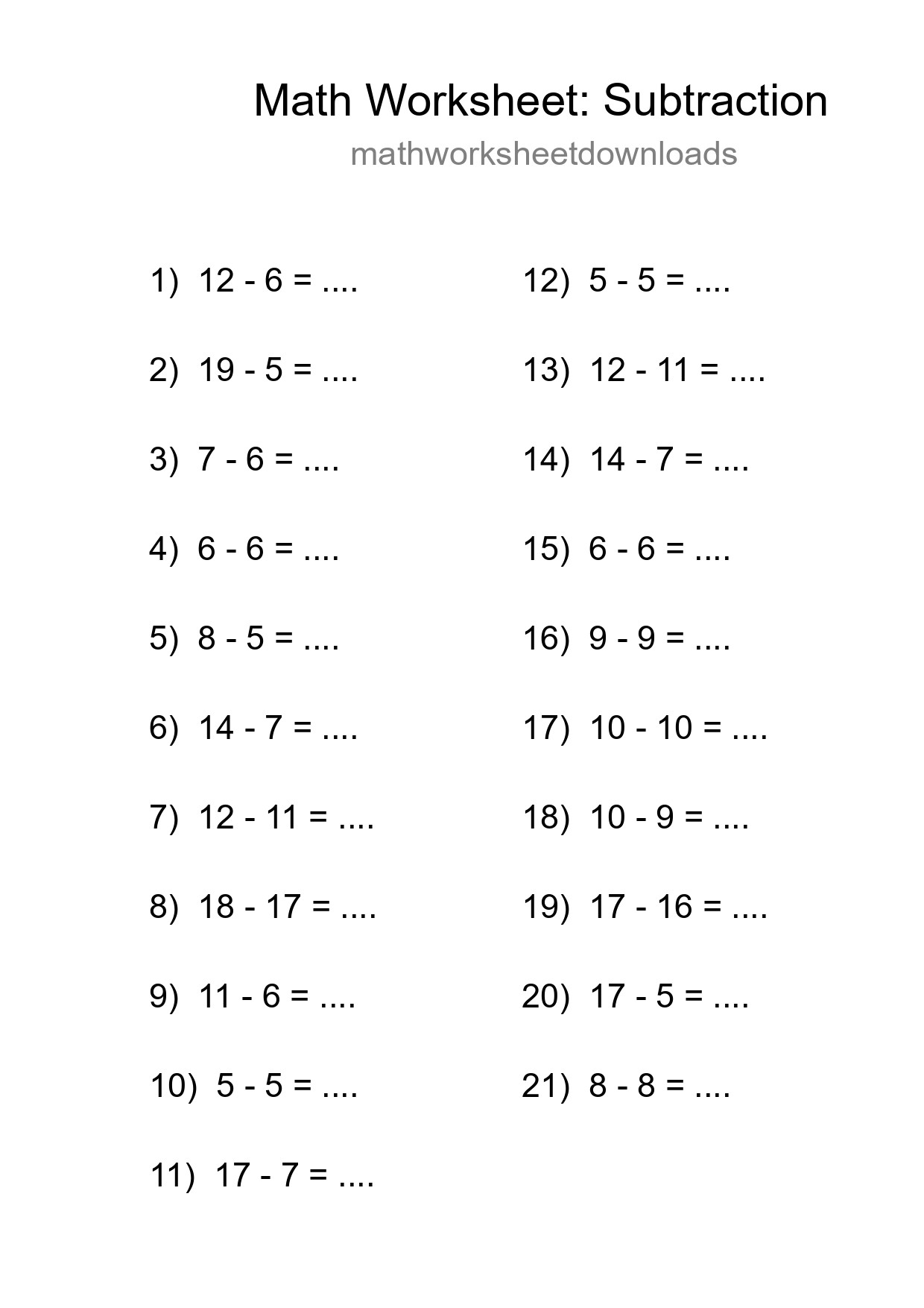 Printable Free 21 Subtraction Math Worksheet For Grade 2 - Part 195